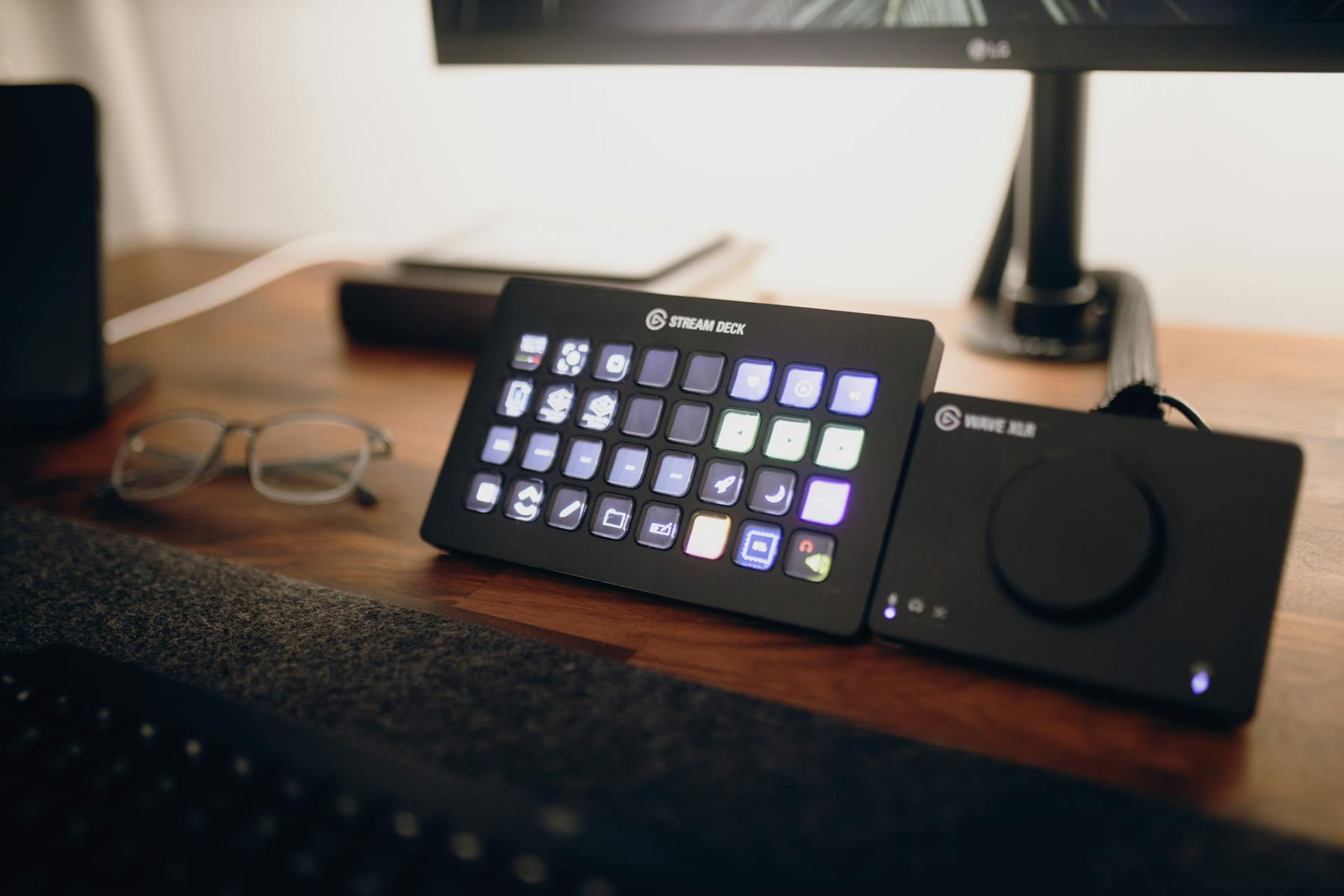 Stream Deck and audio interface on a modern workspace desk. on The Tech Shelf
