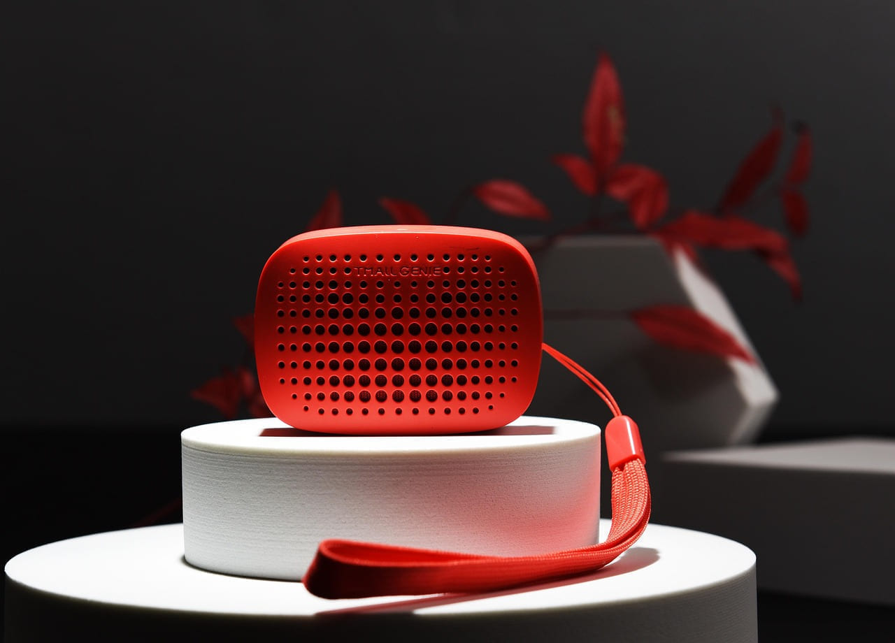 speaker, sound, smart device, tmall elf, electronic equipment, red speaker, device, technology on The Tech Shelf